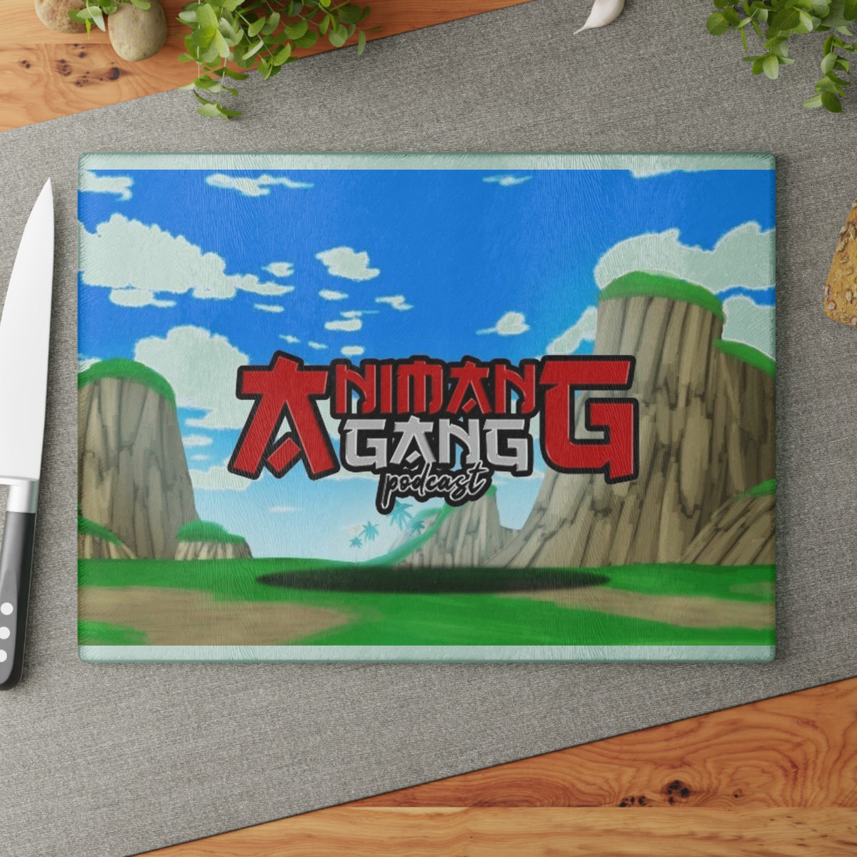 Animang Gang Glass Cutting Board! Kitchen Décor, Gift for Chefs, Anime Fans, Cooking Enthusiast, Unique Kitchen Gift